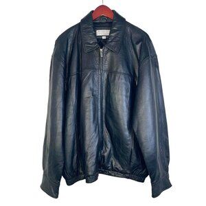 Vintage leather jacket genuine biker zip-up black quilted mens XL